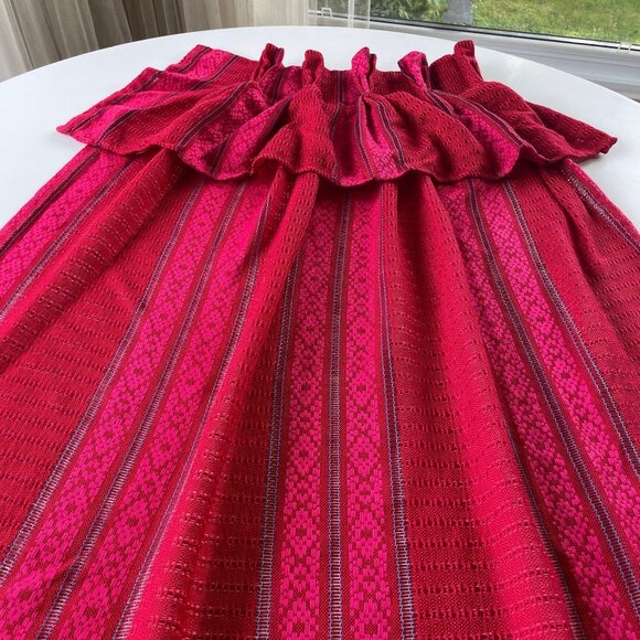 Vintage 70s curtain, red, pink, purple stripes, ruffled top, pleated panel - Picture 3 of 10